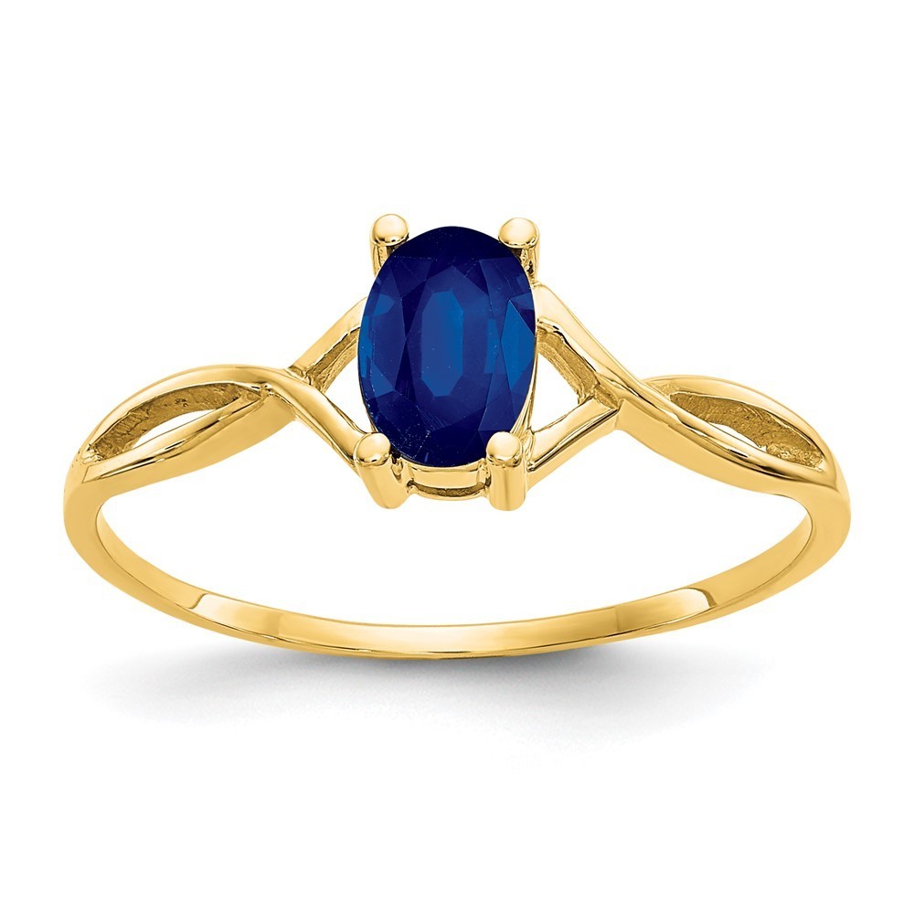 10k Yellow Gold Polished Genuine Blue Sapphire September Birthstone Ring, Size 7